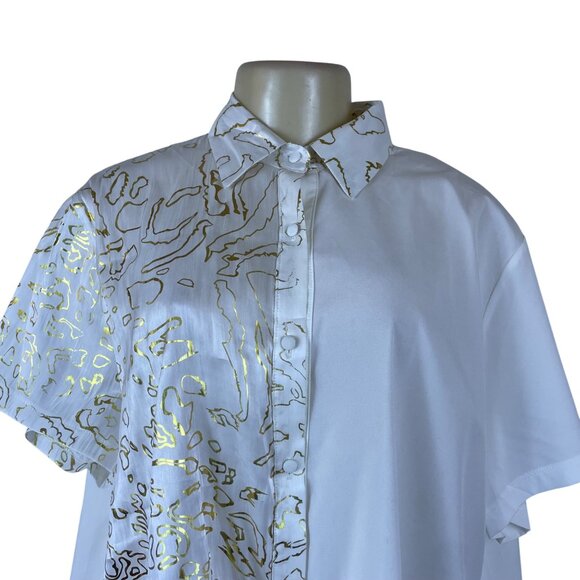 Beulah Women’s White/Gold Short Sleeve Asymmetrical Shirt Dress Size M/L - New - Picture 4 of 6